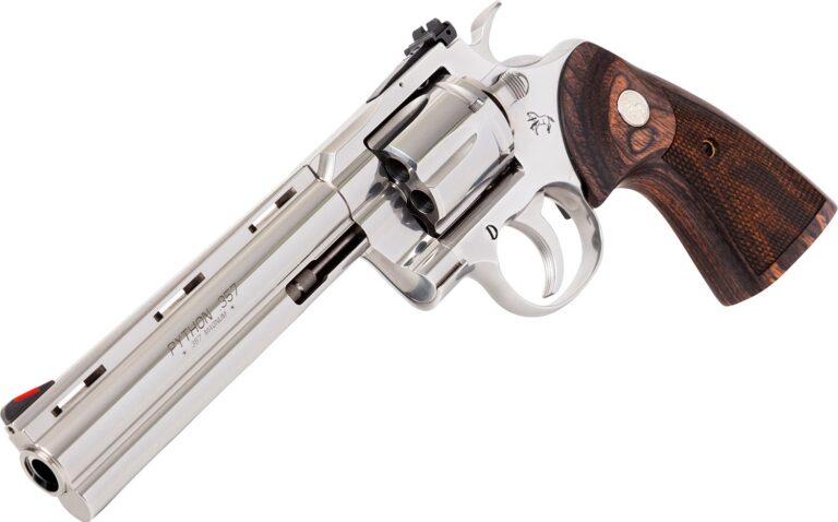 Colt Python .357 Magnum Revolver, 6″ Stainless, Walnut Grip, 6 Shot – 6 Rounds | 6″ Barrel | Wood Grips | Stainless/Silver