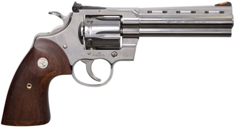 Colt Python .357 Magnum Revolver – 6 Rounds | 5″ Barrel | Wood Grips | Stainless/Silver | Adjustable Sights