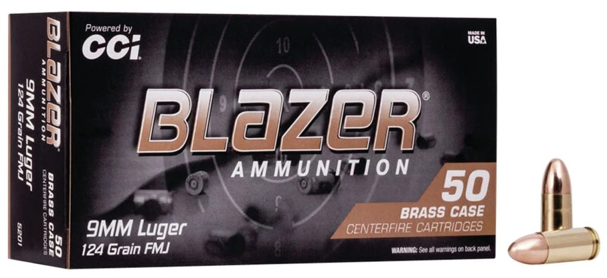 CCI Blazer Brass 9mm 124gr Full Metal Jacket 50ct Box - Brass Casing